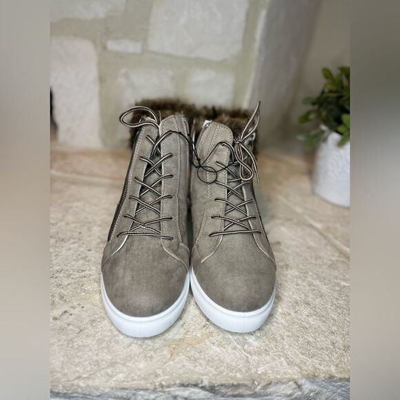 Pop taupe “impressive” faux fur trim booties sz 11 - Picture 3 of 7